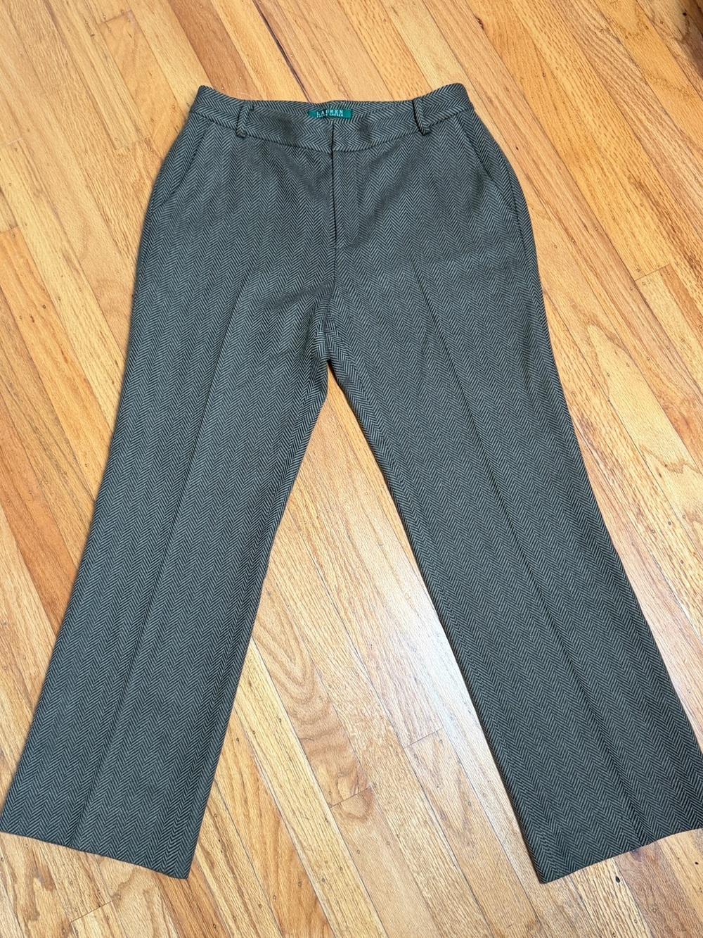 Lauren Ralph Lauren 100% Wool Herringbone Wide Straight Trousers Size 4